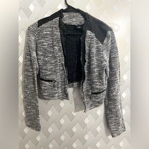 Grey Blazer With Leather Detailing